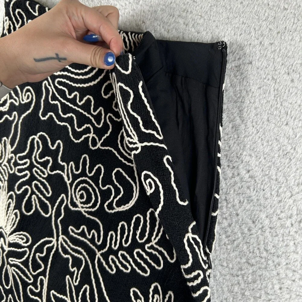 LOFT Skirt Womens 0 Black Embroidered Abstract Floral Mini Cotton Lined Side Zip